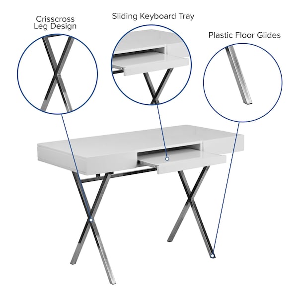 Flash Furniture Computer Desk Office Desk, 21-5/8" D X 30-1/2" H, 44-1/4" W X Plastic, Table Top: Laminate, White - NAN-JN-2960-GG