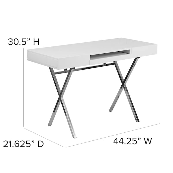 Flash Furniture Computer Desk Office Desk, 21-5/8" D X 30-1/2" H, 44-1/4" W X Plastic, Table Top: Laminate, White - NAN-JN-2960-GG