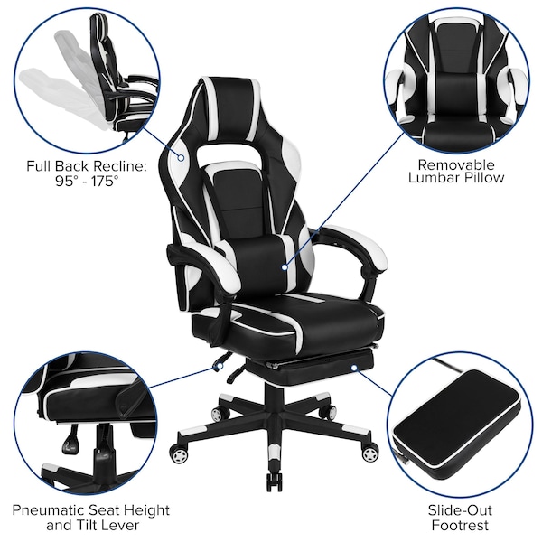 Flash Furniture Red Gaming Desk-Cup Holder/Reclining Chair Set - BLN-X40RSG1030-WH-GG