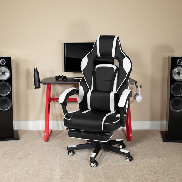 Flash Furniture Red Gaming Desk-Cup Holder/Reclining Chair Set - BLN-X40RSG1030-WH-GG