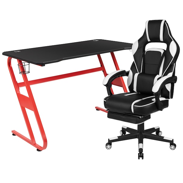 Flash Furniture Red Gaming Desk-Cup Holder/Reclining Chair Set - BLN-X40RSG1030-WH-GG