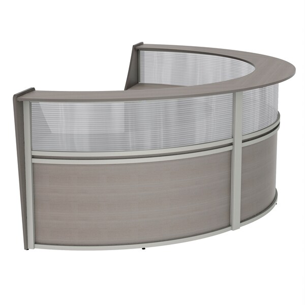 Linea Italia Curved Reception Desk 3 Units, Clear Panel, 143 inW x 71 inD, Ash - ZUD317