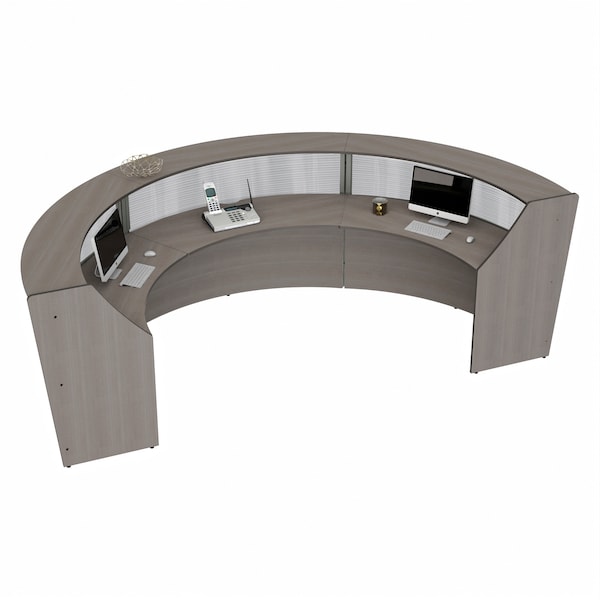 Linea Italia Curved Reception Desk 3 Units, Clear Panel, 143 inW x 71 inD, Ash - ZUD317