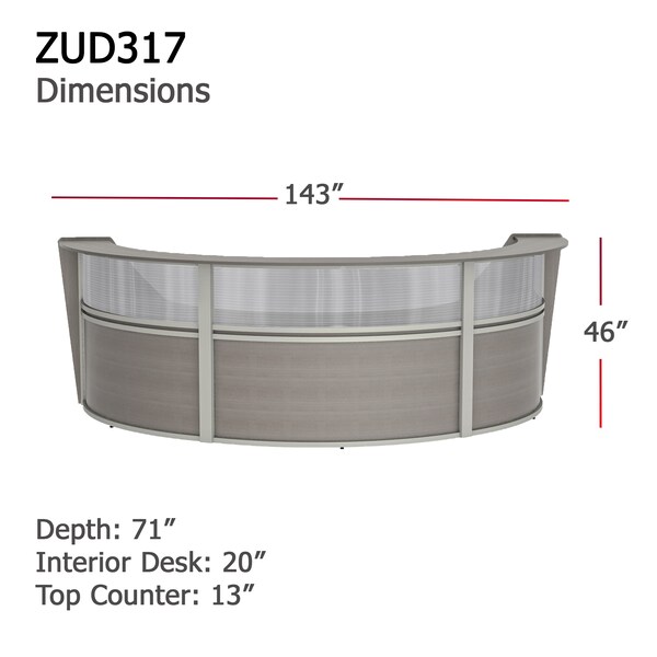 Linea Italia Curved Reception Desk 3 Units, Clear Panel, 143 inW x 71 inD, Ash - ZUD317