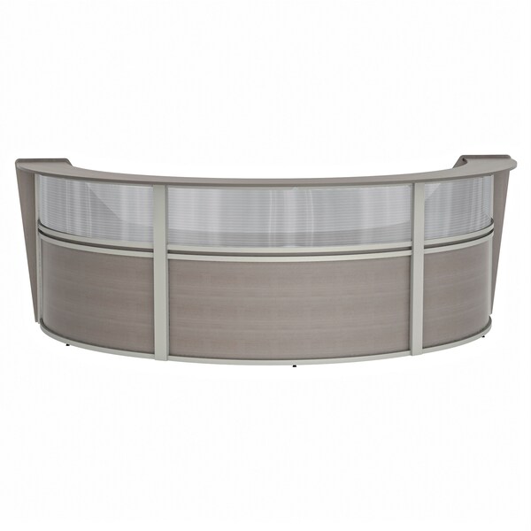 Linea Italia Curved Reception Desk 3 Units, Clear Panel, 143 inW x 71 inD, Ash - ZUD317