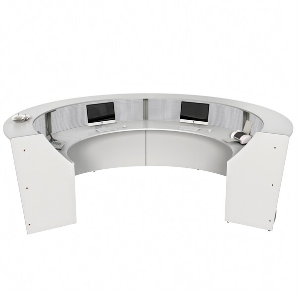 Linea Italia Curved Reception Desk 4 Units, Clear Panel, 142 inW x 107 inD, White - ZUS318