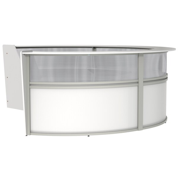 Linea Italia Curved Reception Desk 4 Units, Clear Panel, 142 inW x 107 inD, White - ZUS318