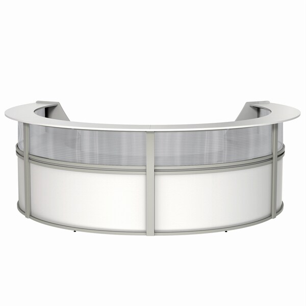 Linea Italia Curved Reception Desk 4 Units, Clear Panel, 142 inW x 107 inD, White - ZUS318