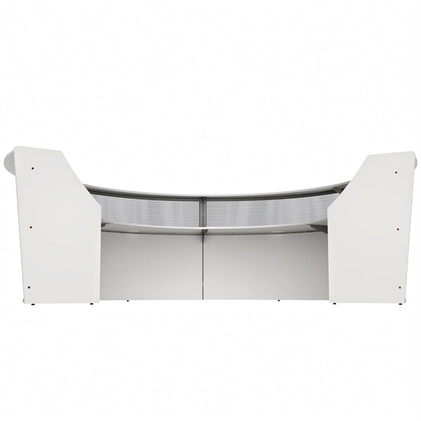 Linea Italia Curved Reception Desk 4 Units, Clear Panel, 142 inW x 107 inD, White - ZUS318