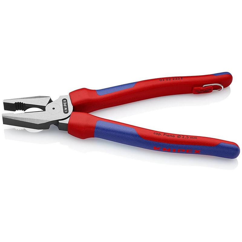 KNIPEX 9 in. High Leverage Combination Pliers with Dual-Component Comfort Grips and Tether Attachment - 02 02 225 T BKA