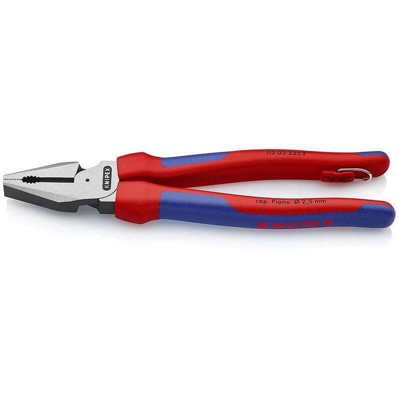 KNIPEX 9 in. High Leverage Combination Pliers with Dual-Component Comfort Grips and Tether Attachment - 02 02 225 T BKA