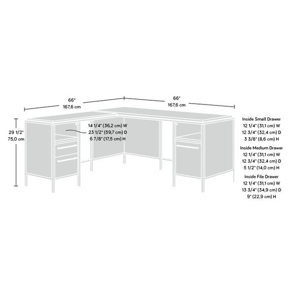 Sauder 65.984 in D X 29.252 in H, 65.984 in W X Engineered wood, Metal, Kiln Acacia - 433800