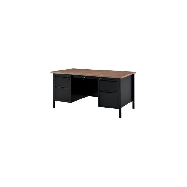 Global Equipment Interion    Steel Teachers Desk 60x30 - Walnut Top with Black Frame - D27W