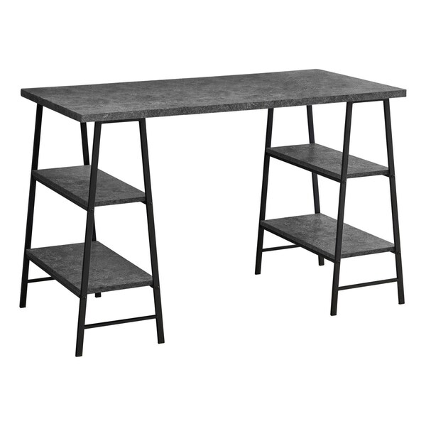 Daphnes Dinnette 48 in. Metal Stone Look Computer Desk, Grey & Black - DA2618264