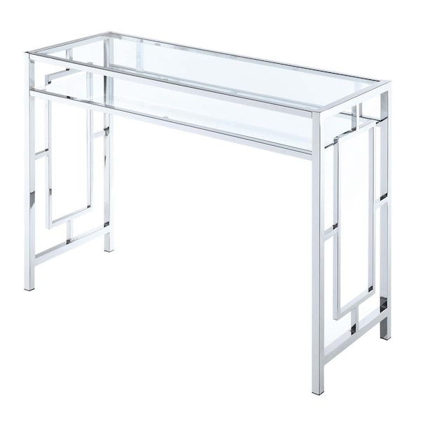 Convenience Concepts Town Square Chrome Desk with Shelf, Clear Glass - 135075GLCRO