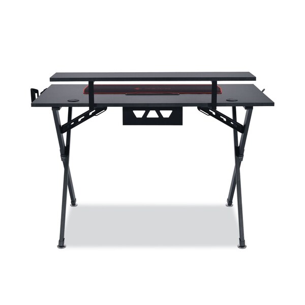 Emerge Vizon Gaming Desk with Raised Monitor Platform and Six-Color LED Lighting Strip, Black - 59260
