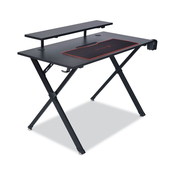 Emerge Vizon Gaming Desk with Raised Monitor Platform and Six-Color LED Lighting Strip, Black - 59260