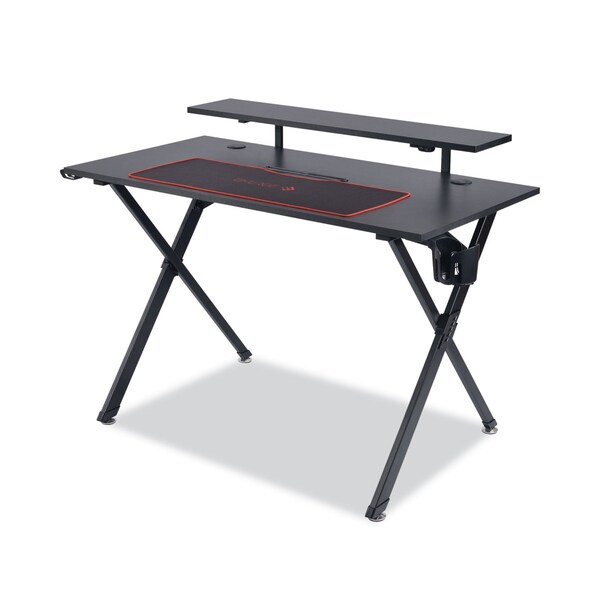 Emerge Vizon Gaming Desk with Raised Monitor Platform and Six-Color LED Lighting Strip, Black - 59260