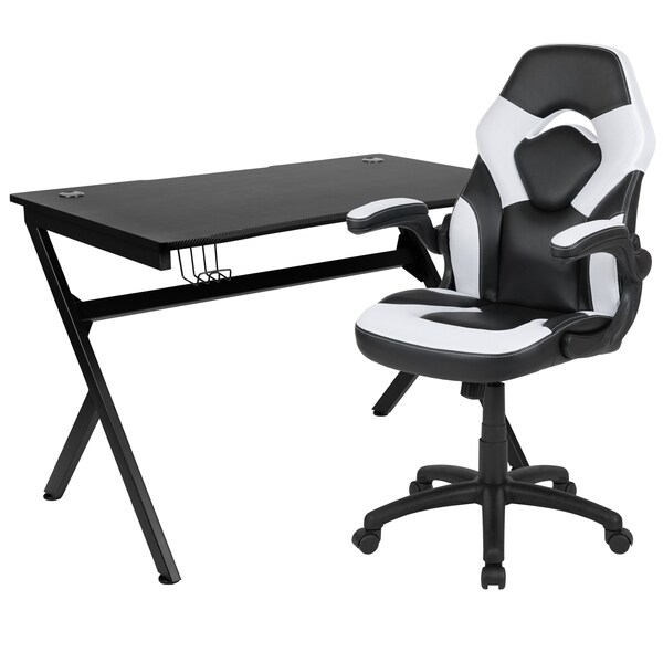 Flash Furniture Black Gaming Desk and Chair Set with Cup Holder - BLN-X10D1904-WH-GG