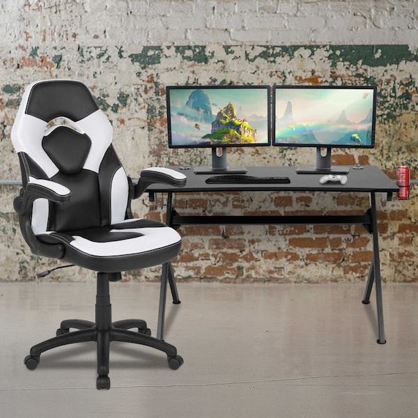 Flash Furniture Black Gaming Desk and Chair Set with Cup Holder - BLN-X10D1904-WH-GG