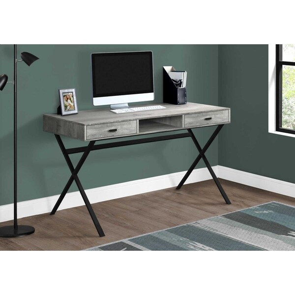 Gfancy Fixtures 29.25 in. Grey Reclaimed Wood Particle Board & Black Metal Computer Desk - GF2456711