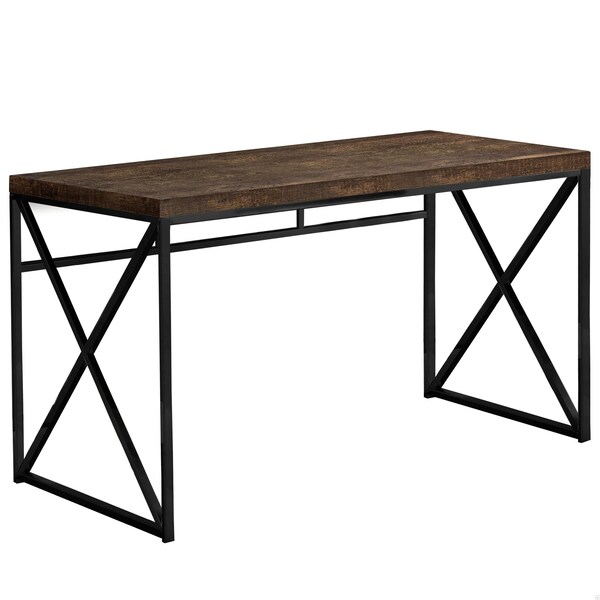 Homeroots 29.75 in. Brown Particle Board & Black Metal Computer Desk - 333547