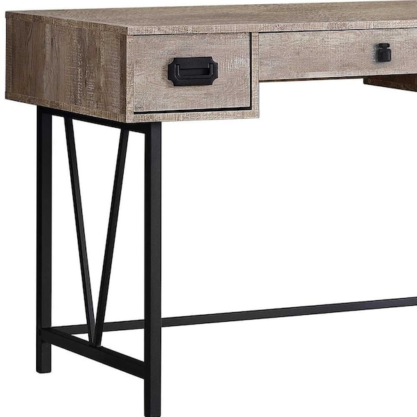 Homeroots 31 in. Taupe Particle Board & Black Metal Computer Desk with a Hollow Core - 333515