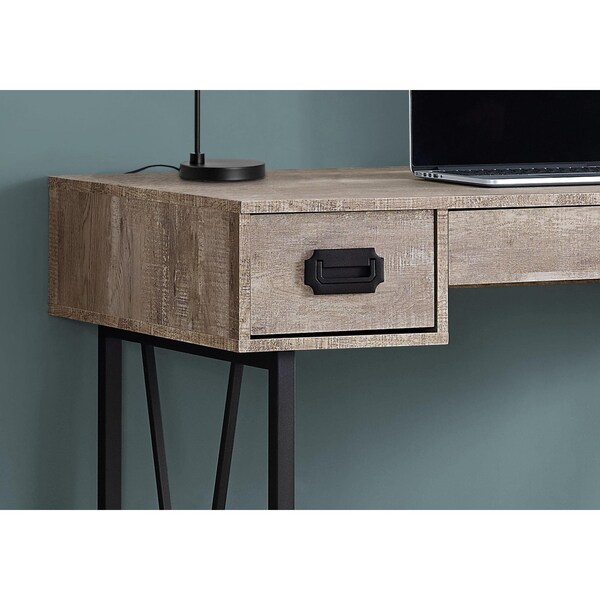 Homeroots 31 in. Taupe Particle Board & Black Metal Computer Desk with a Hollow Core - 333515