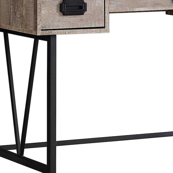Homeroots 31 in. Taupe Particle Board & Black Metal Computer Desk with a Hollow Core - 333515