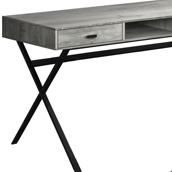 Homeroots 29.25 in. Grey Reclaimed Wood Particle Board & Black Metal Computer Desk - 333545