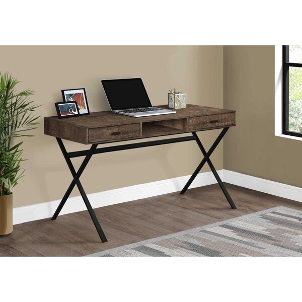 Gfancy Fixtures 29.25 in. Brown Reclaimed Wood Particle Board & Black Metal Computer Desk - GF2479145