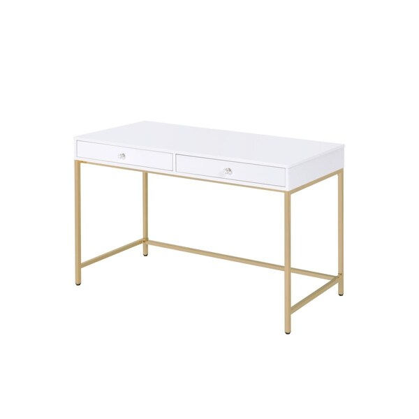 Gfancy Fixtures 20 x 47 x 31 in. White High Gloss Gold Metal Wood Desk - GF2473814