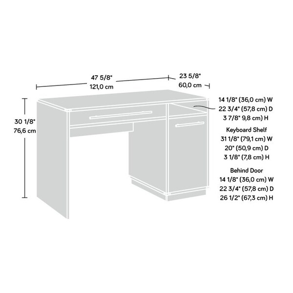 Sauder Single Ped Desk, 23.62 in D X 30.16 in H, 47.64 in W X Engineered wood - 425845