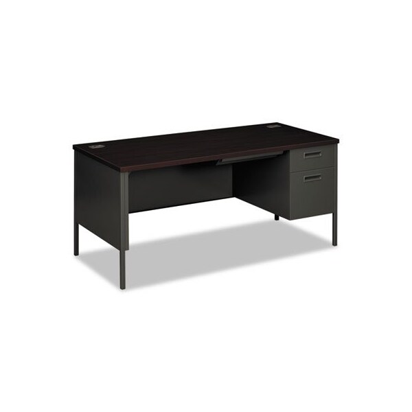 Hon HON, METRO CLASSIC RIGHT PEDESTAL DESK, 66W X 30D 29.5H, MAHOGANY/CHARCOAL - P3265RNS