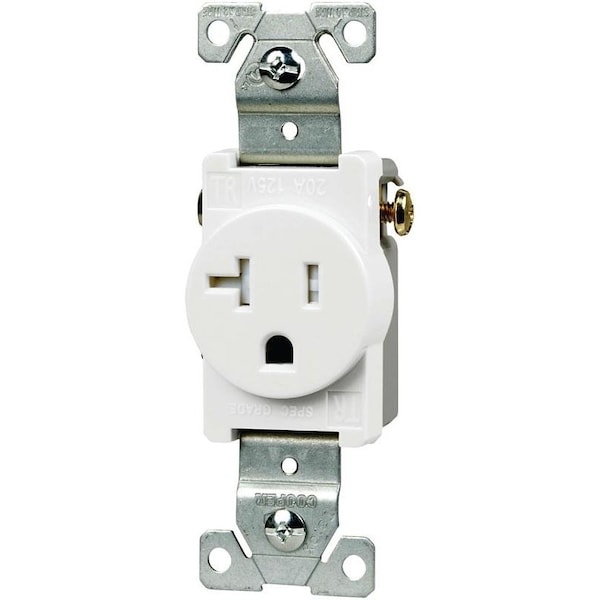 Eaton Wiring Devices Single Receptacle, 2 Pole, 125 V, 20 A, Side Wiring, NEMA NEMA 520R, White - TR1877W-BXSP