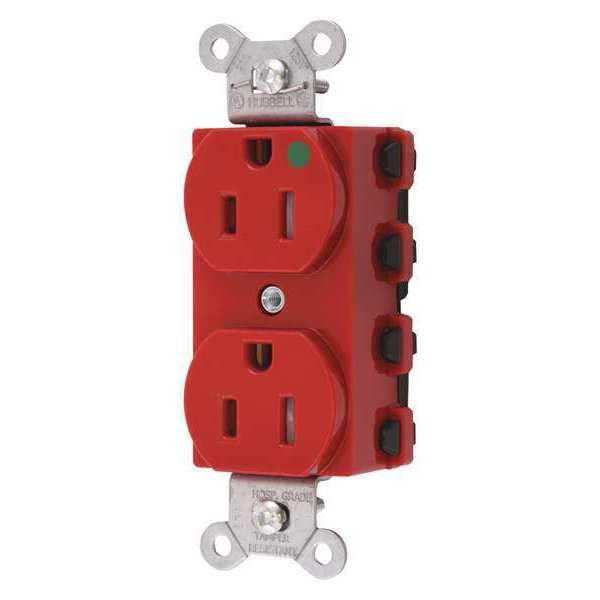 Hubbell Receptacle, 15 A Amps, 125V AC, Flush Mount, Standard Duplex Outlet, 5-15R, Red - SNAP8200RTRA
