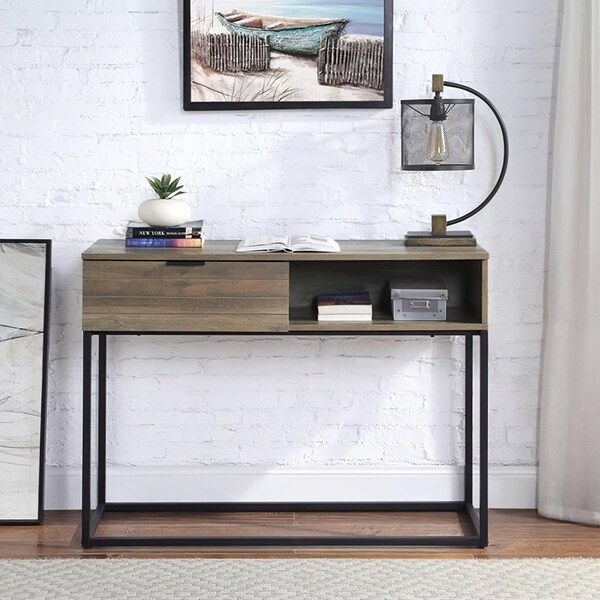 Acme Engineered Wood and Metal Writing Desk in Rustic Oak and Black - ER-0283OAK
