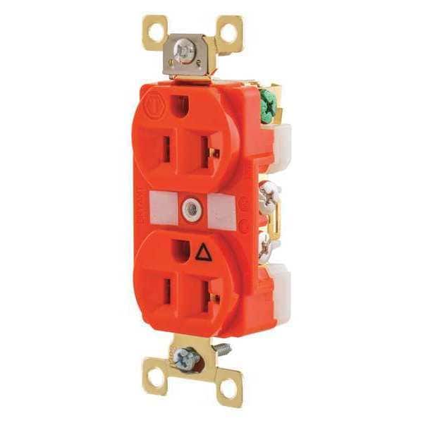Zoro Select Receptacle, 20 A Amps, 125V AC, Flush Mount, Standard Duplex Outlet, 5-20R, Orange - BRY5362IG