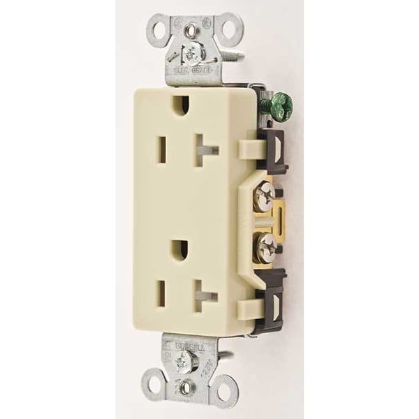 Hubbell Receptacle, 20 A Amps, 125V AC, Flush Mount, Decorator Duplex Outlet, 5-20R, Ivory - DR20ITR