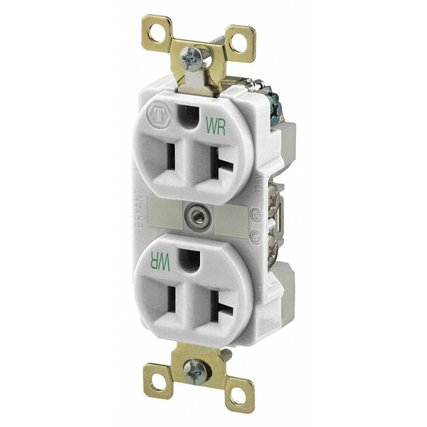 Zoro Select Receptacle, 20 A Amps, 125V AC, Flush Mount, Standard Duplex Outlet, 5-20R, White - BRY5362WWR