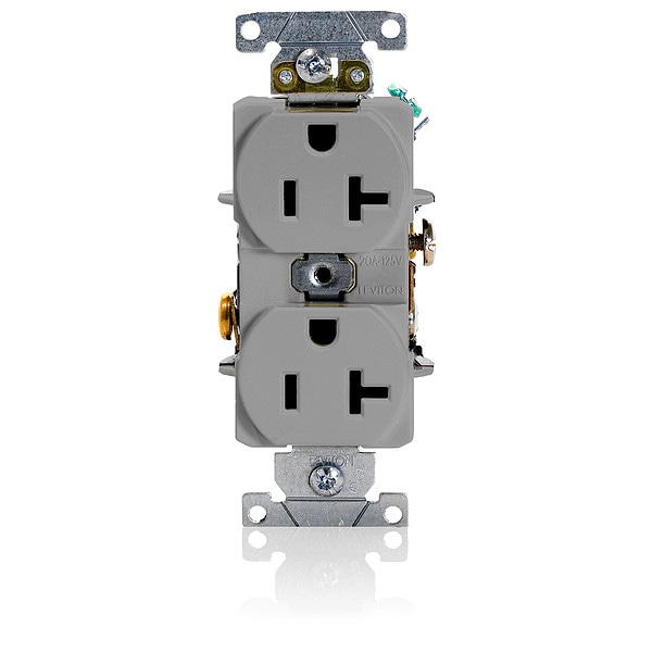 Leviton Receptacle, 20 A Amps, 125VAC, Duplex Outlet, 5-20R, Gray - 5352-GY