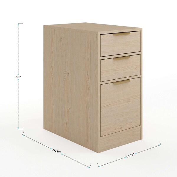 Martha Stewart Kayden Single-Drawer Desk w/2 Tier Shelf and 3 Drawer File Cabinet in Light Natural w/Gold Hardware - KHO-23042-TBSFFC-LNT-GLD-MS