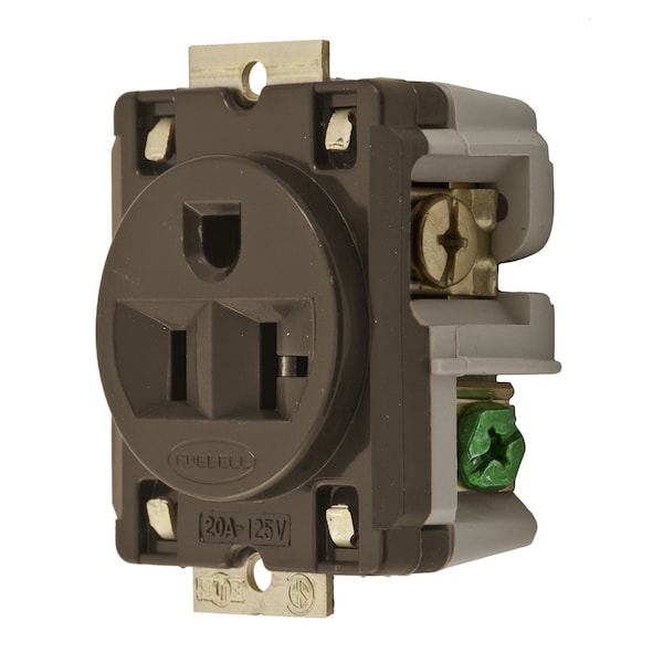 Hubbell Wiring Device-Kellems Straight Blade Devices, Receptacles, Panel Mount Single, Industrial Grade, 2-Pole 3-Wire Grounding, 20A 125V, 5-20R, Brown, Single Pack - HBL5357