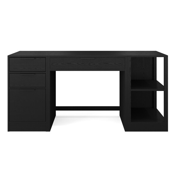 Martha Stewart Kayden Single-Drawer Desk w/2 Tier Shelf and 3 Drawer File Cabinet in Black w/Bronze Hardware - KHO-23042-TBSFFC-BK-BK-MS