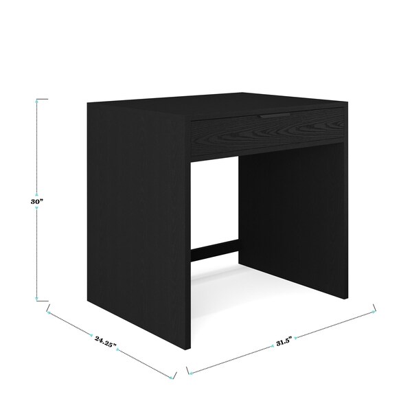 Martha Stewart Kayden Single-Drawer Desk w/2 Tier Shelf and 3 Drawer File Cabinet in Black w/Bronze Hardware - KHO-23042-TBSFFC-BK-BK-MS