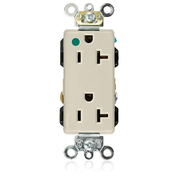 Leviton Receptacle, 20 A Amps, 125VAC, Decorator Duplex Outlet, 5-20R, Ivory - 16362-HGI