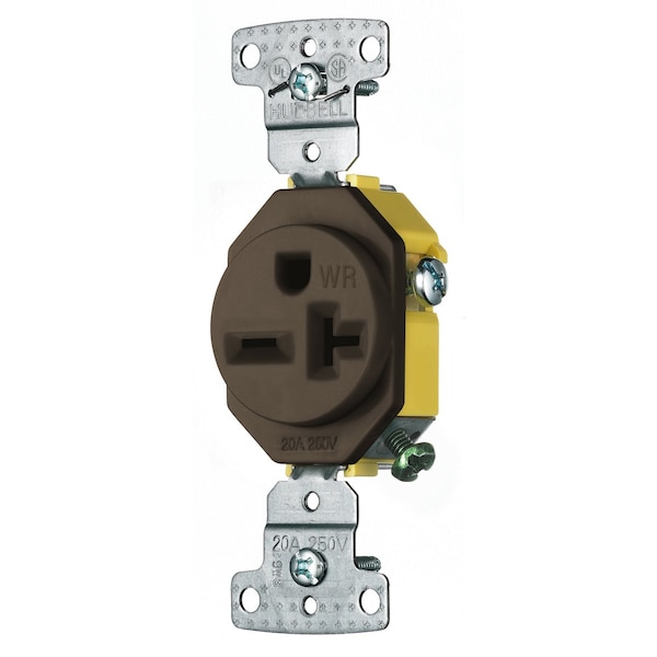Hubbell Wiring Device-Kellems TradeSelect, Straight Blade, Single Receptacle, Weather Resistant, 20A 250V, 2-Pole 3-Wire Grounding, 6-20R, Brown - RR205WR