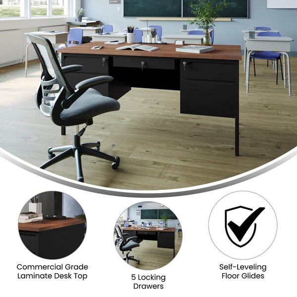 Flash Furniture 30 in D X Walnut, 60 in W X - GC-M-BLK-179-WLN-GG