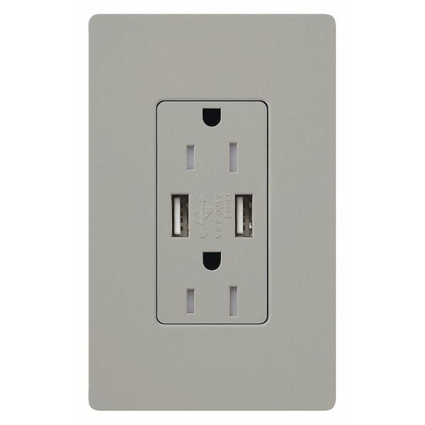 Lutron Receptacles, USB, Tamper-Resistant, Gray - CAR-15-UBTR-GR