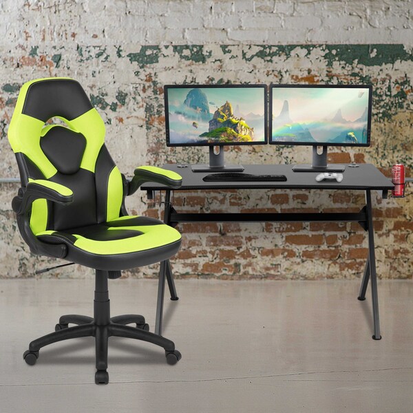 Flash Furniture Black Gaming Desk and Chair Set with Cup Holder - BLN-X10D1904-GN-GG